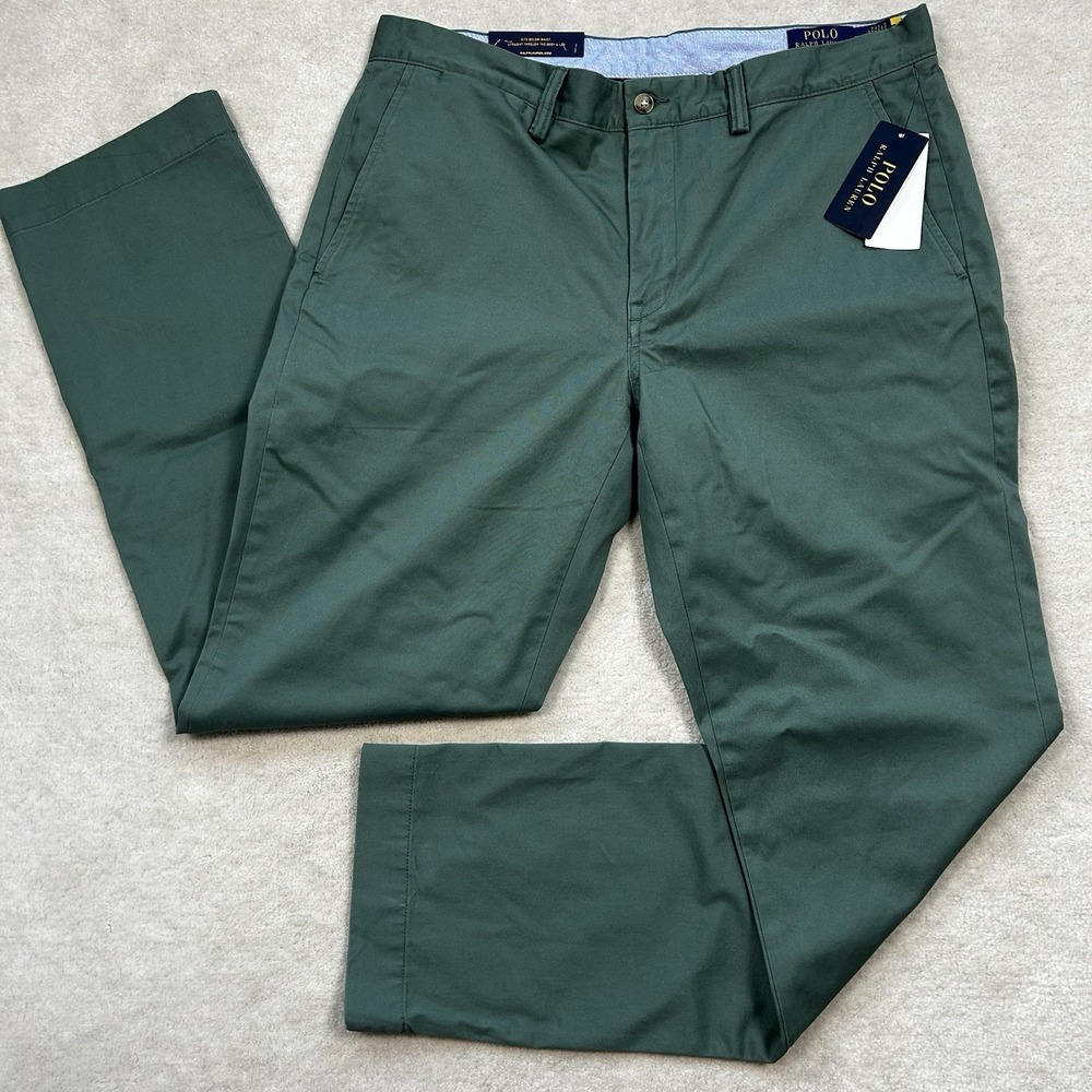 Polo Ralph Lauren Chino Pants Mens 34x32 Twill Straight Green Stretch Flat Front